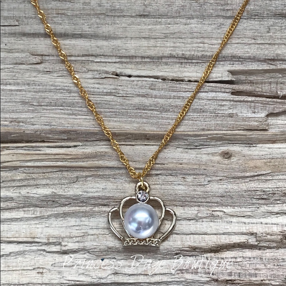 Gold Pearl Crown Necklace
